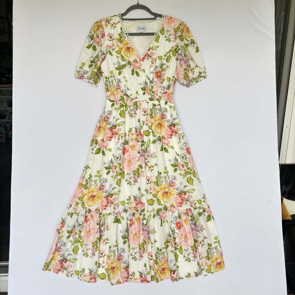 Tahari Arthur S. Levine Floral Print Tiered Midi Dress Size 6